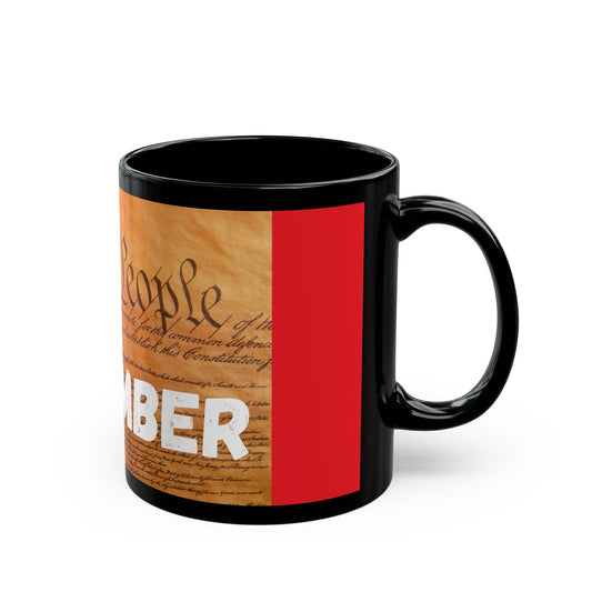 Patriotic Black/Red Mug - "We the People Remember" Coffee Cup for Celebrating Freedom, Gifts for Veterans, Memorial Day, 4th of July