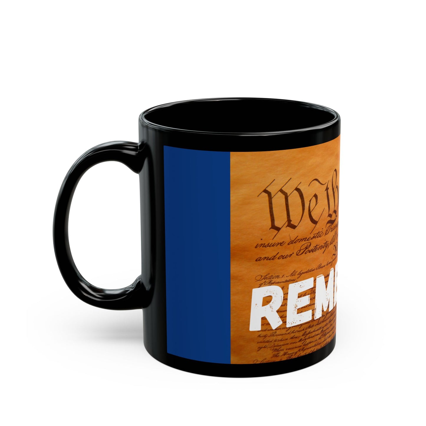 Patriotic Remember Mug - Black/Blue Coffee Cup, Independence Day Gift, Remembrance, Historical, USA Pride