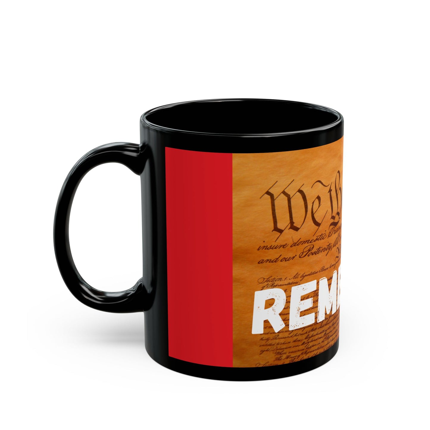 Patriotic Black/Red Mug - "We the People Remember" Coffee Cup for Celebrating Freedom, Gifts for Veterans, Memorial Day, 4th of July